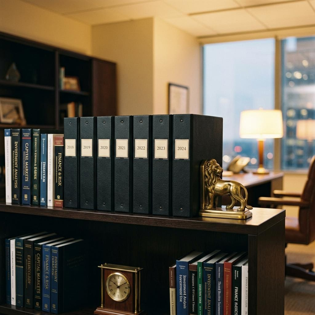 Organized business records and binders in office